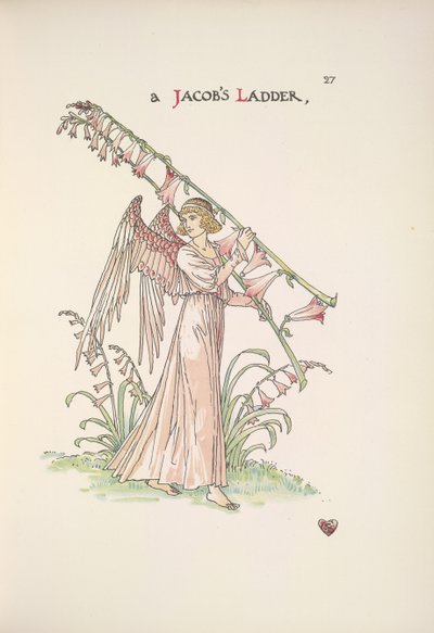 Uma escada de Jacob. Um anjo segurando uma escada feita de plantas de Walter Crane