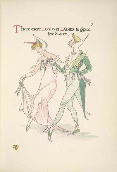 Um jovem homem e uma jovem mulher a prepararem-se para dançar de Walter Crane