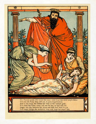 E ela cai em um sono como a morte, do livro The Blue Beard Picture Book, pub. 1879. de Walter Crane
