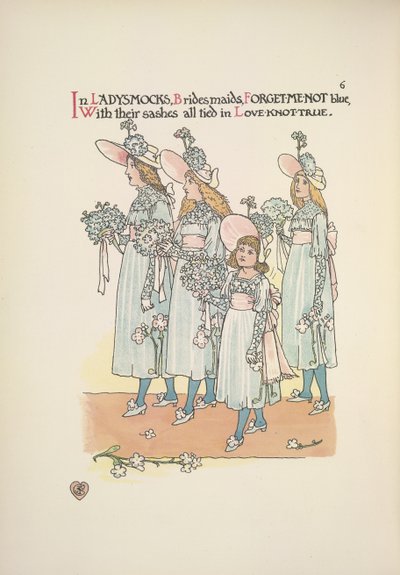 Damas de honra no esquecimento de mim e não de azuis ladysmocks de Walter Crane