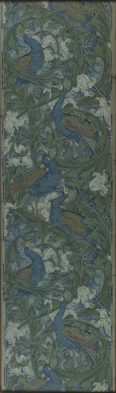 Painel recortado de papel de parede de figueira e pavão, c.1895 (papel impresso em bloco) de Walter Crane