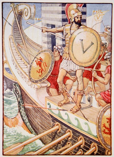 Ele tornou-se um alvo para cada flecha, ilustração de The Story of Greece, de Mary Macgregor. de Walter Crane