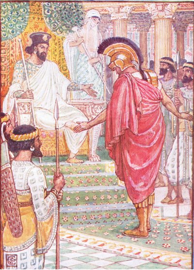 Ele ficou em silêncio diante do rei, ilustração de "A História da Grécia". de Walter Crane