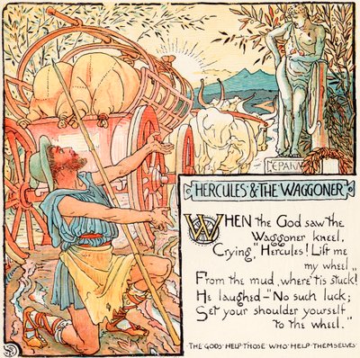 Hércules e Waggoner, ilustração de &39;Baby&39;s Own Esopo&39;, gravada e impressa por Edmund Evans, Londres, publicada em 1920 de Walter Crane