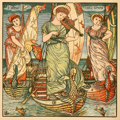 Eu vi três navios, do livro de pintura de Walter Crane, pub. Litografia colorida de 1889, 1889. de Walter Crane