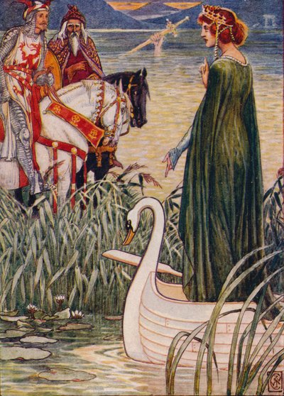 O rei Arthur pede à senhora do lago a espada Excalibur, 1911. de Walter Crane