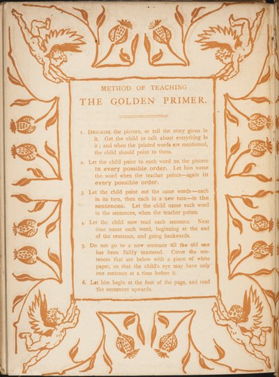 Método de ensino da Primária de Ouro. Bordos florais com querubins. de Walter Crane