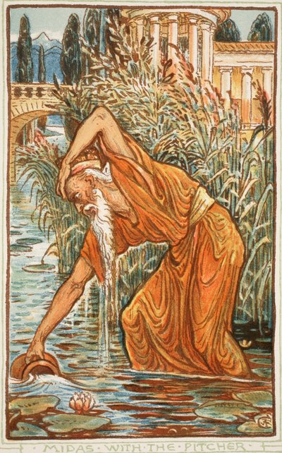 Midas com o jarro, ilustração de &39;um livro de maravilha para meninas e meninos&39; por Nathanial Hawthorne, 1852 de Walter Crane