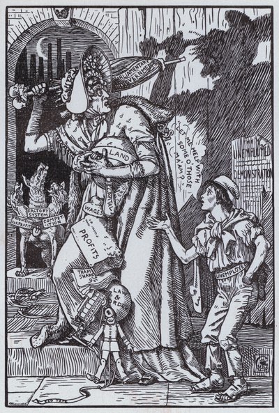 A Sra. Grundy Assustada na Sua Própria Sombra (litho) de Walter Crane
