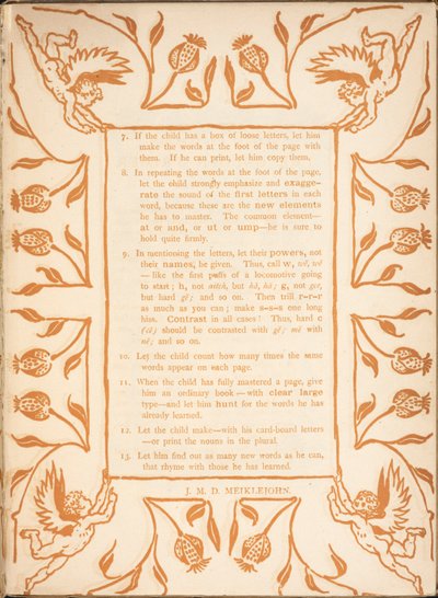 Instruções de leitura para uma criança. Uma borda floral, com querubins. de Walter Crane