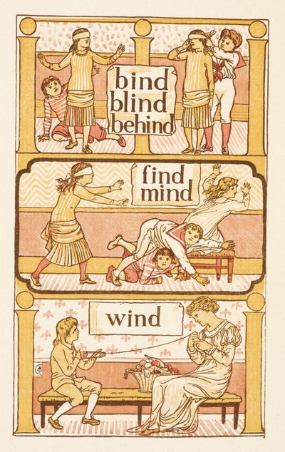 Palavras rimadas que terminam na letra D. Um jogo de buff do homem cego. Para ilustrar a utilização da letra i. A cartilha dourada. de Walter Crane