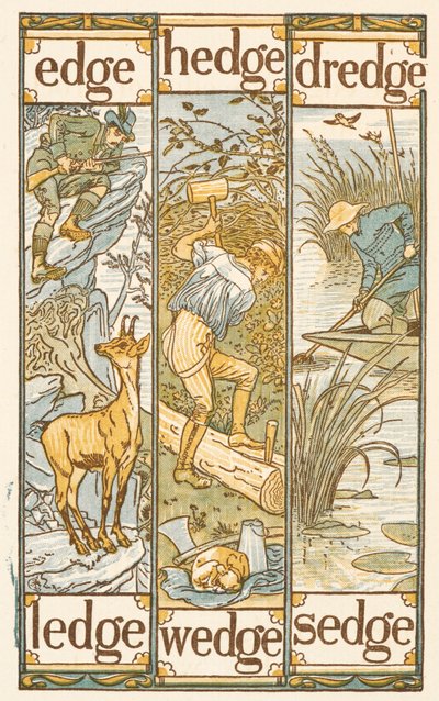 Palavras rimadas que terminam na letra E. A cartilha dourada. de Walter Crane