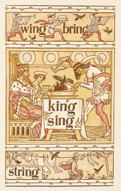 Palavras rimadas terminadas na letra G. Pássaros Negros numa tarte. Uma linha de lavagem. O Primário dourado. de Walter Crane