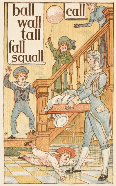 Palavras rimadas terminadas na letra L. Crianças e um mordomo. A cartilha dourada. de Walter Crane