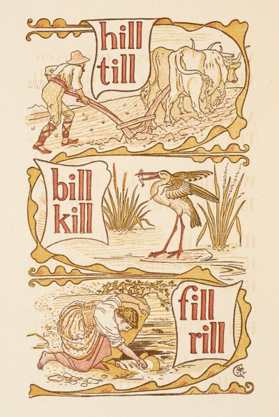 Palavras rimadas que terminam na letra L. Arado. Uma cegonha. A escorva dourada. de Walter Crane