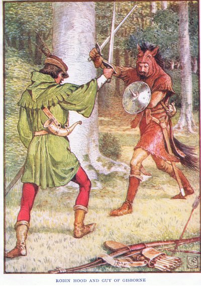 Robin Hood e Guy of Gisborne, c.1920 de Walter Crane