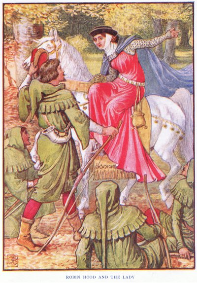 Robin Hood e a dama, c.1920 de Walter Crane