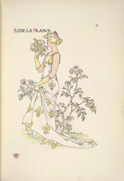 Rose La France. Uma jovem mulher a cheirar um ramo de flores de Walter Crane