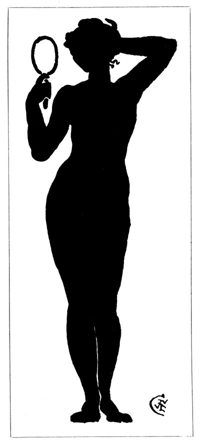 Silhueta de mulher nua segurando um espelho (litho) de Walter Crane
