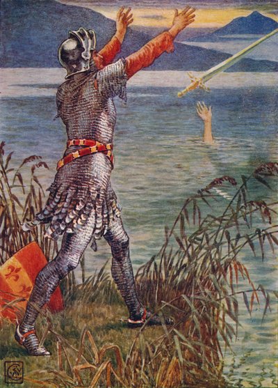 Sir Bedivere lança a espada Excalibur no lago, 1911. de Walter Crane
