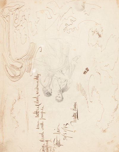 Esboço de um casal sentado com estudos de nuvens [verso] de Walter Crane
