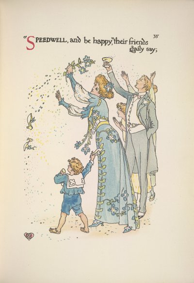 Speedwell. Os convidados do casamento a atirar confete de Walter Crane