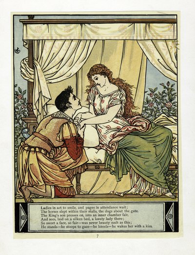 O Príncipe desperta a beleza, de The Blue Beard Picture Book, pub. 1879 (cor litho) de Walter Crane