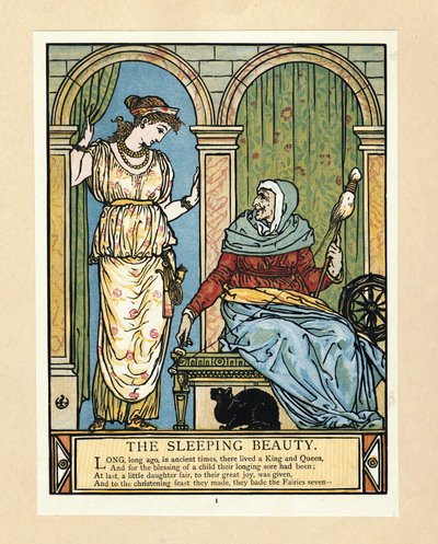 A Princesa aprende a girar, de The Blue Beard Picture Book, pub. 1879 (cor litho) de Walter Crane