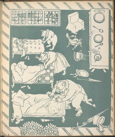 Os Três Ursos, a fazer as suas camas. de Walter Crane