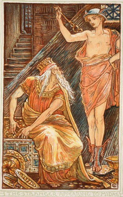 O estranho aparecendo a Midas, ilustração de &39;Um livro de maravilhas para meninas e meninos&39; por Nathanial Hawthorne, 1852 de Walter Crane