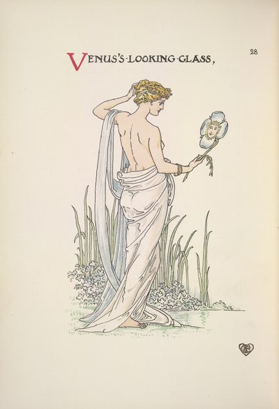 O vidro de Vénus. Uma mulher a admirar-se num espelho de Walter Crane