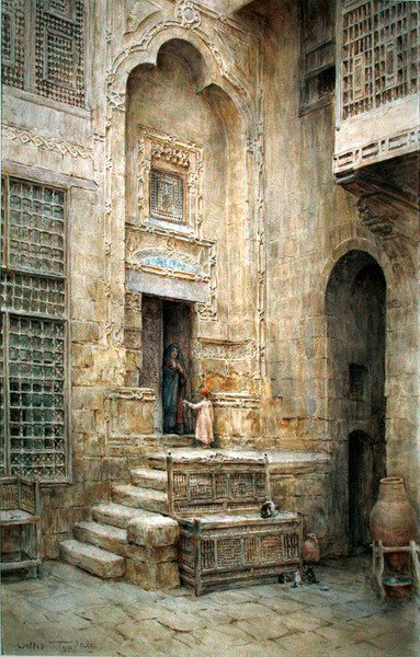Um Pátio no Cairo (aguarela sobre papel) de Walter Frederick Roofe Tyndale