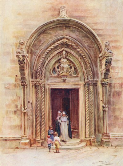 A Porta do Duomo de Curzola (litografia a cores) de Walter Frederick Roofe Tyndale