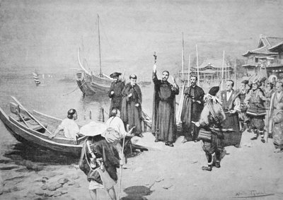 O desembarque de São Francisco Xavier em Kagoshima (Litho) de Walter Frederick Roofe Tyndale