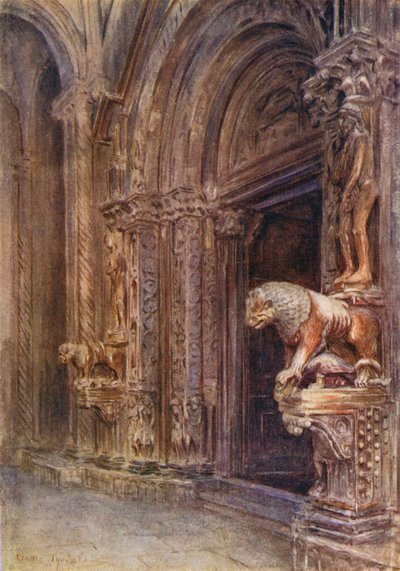 O Pórtico do Duomo de Trau (litografia a cores) de Walter Frederick Roofe Tyndale