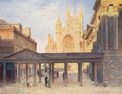 Wessex: A abadia de Bath e a casa das bombas (litografia a cores) de Walter Frederick Roofe Tyndale