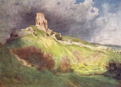 Wessex: Castelo de Corfe, o "Castelo de Corvesgate" da Mão de Ethelberta (litografia a cores) de Walter Frederick Roofe Tyndale