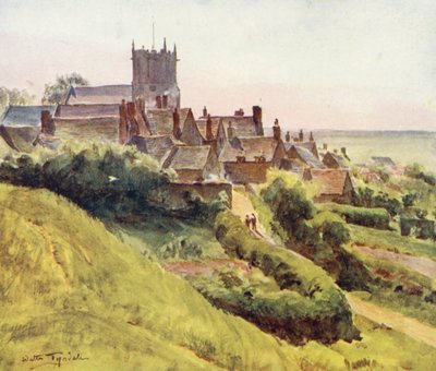 Wessex: Corfe a partir das encostas do castelo (litografia a cores) de Walter Frederick Roofe Tyndale