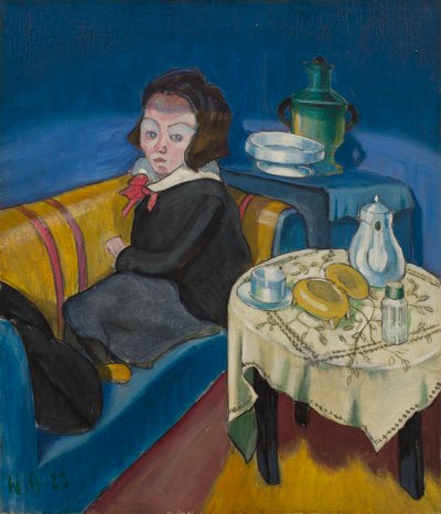 Junge Frau am Tisch (Samowar) de Walter Gramatte