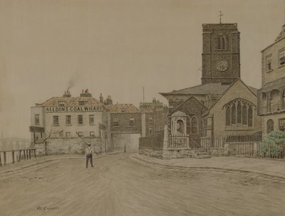Alldins Coal Wharf e Chelsea Old Church, Londres (lápis e papel) de Walter Greaves