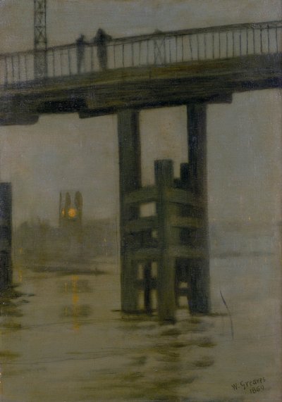 "Battersea Bridge - Misty Moonlight", final da década de 1870.   de Walter Greaves