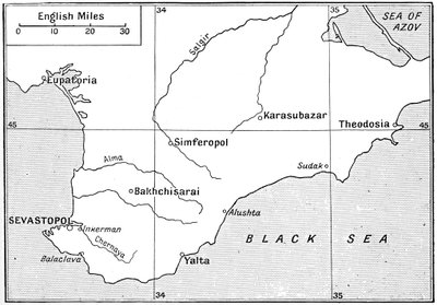 Mapa da área onde a Guerra da Crimeia foi travada na década de 1850, c1920 de Walter Hutchinson
