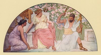 Hércules com o rolo de fiar para a rainha Omphale (litografia a cores) de Walter MacEwen
