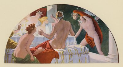 Perseu confrontando Polidectes com a cabeça da górgona Medusa (litografia a cores) de Walter MacEwen