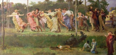 A Harvest Dance, 1904 (óleo sobre tela colocado a bordo) de Walter Mclaren