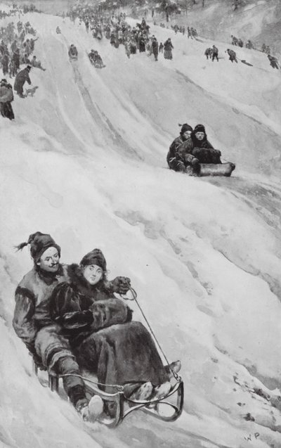 Uma pista de tobogã no Canadá (litografia) de Walter Paget