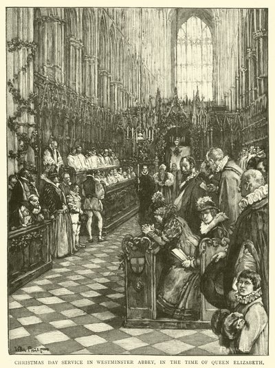 Serviço de Natal na Abadia de Westminster, na época da rainha Elizabeth de Walter Paget