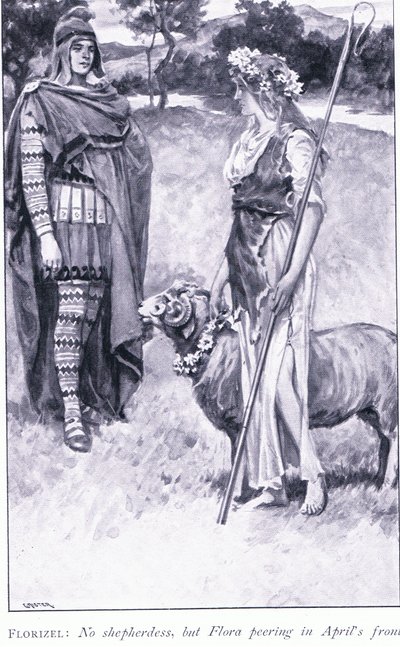 Florizel: Sem pastorinha, mas Flora olhando na frente de abril, de 1900 de Walter Paget