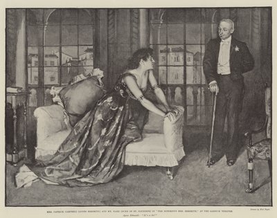 A Sra. Patrick Campbell (Agnes Ebbsmith) e o Sr. Hare (Duque de St. Olpherts) em The Notorious Mrs Ebbsmith, no Garrick Theatre de Walter Paget