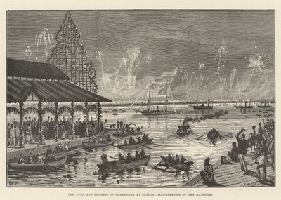 O duque e a duquesa de Connaught no Ceilão, iluminação do porto de Walter Paget